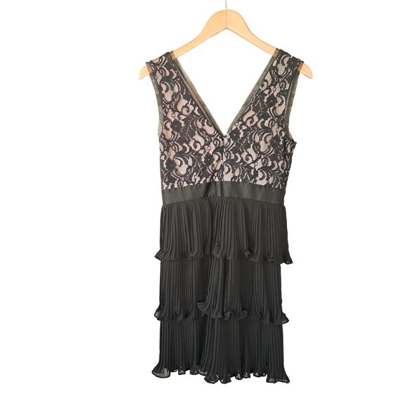NEW BCBG Paris Black Lace Pleated Chiffon Mini Dress Size 4 Cocktail Party - Picture 10 of 11